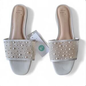 A New Day Elain Pearl Mesh Slide Coquette Sandals Memory Foam Insole Women's 8.5